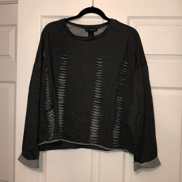 See You Monday Tops - Gray Ripped Top